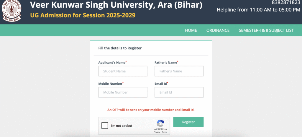 VKSU UG Part 1 Admission 2025-29 Apply Online